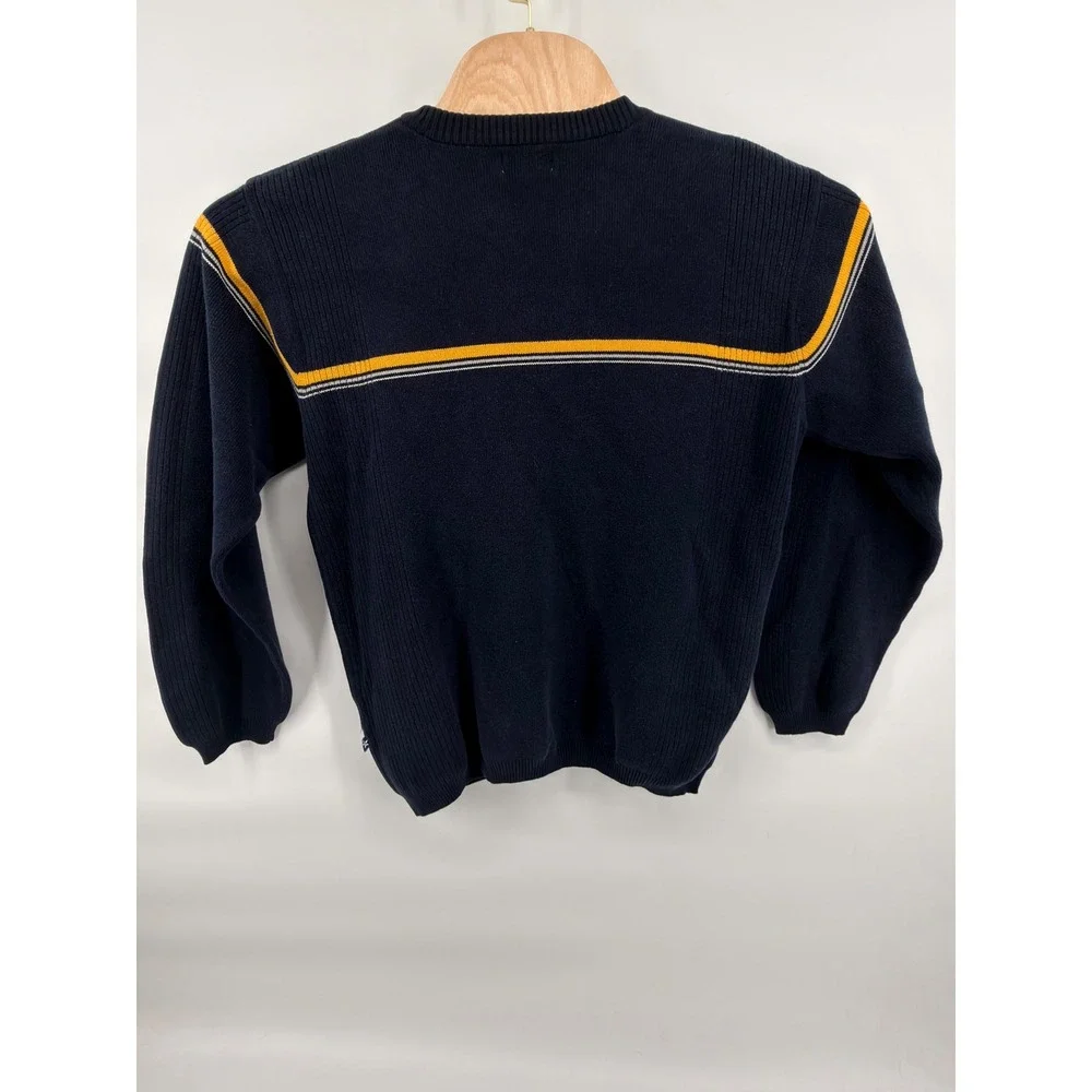Vintage Arizona Jean Co Striped Ribbed Sweater Navy‎ Yellow Crewneck Mens Large